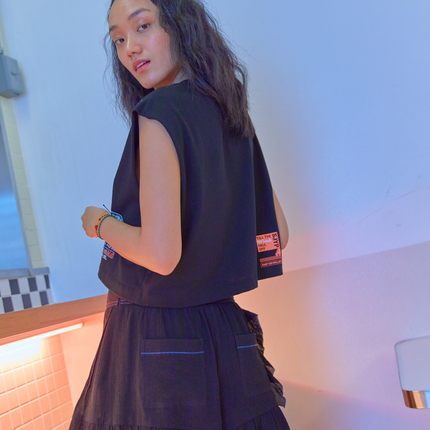 【国现】SJYP潮牌黑色马甲砍袖t恤宽松印花字母黑色圆领无袖背心