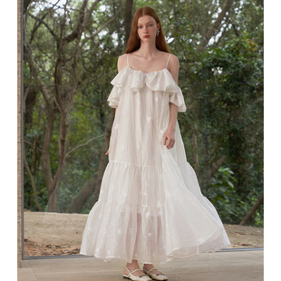 官方旗舰店新款 HSU ESTER 提花荷叶吊带连衣裙高级百搭木 折