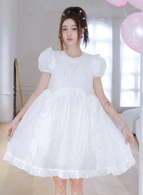 【国现】Sister Jane 2R春夏白色泡泡袖肌理木耳边娃娃连衣裙甜美