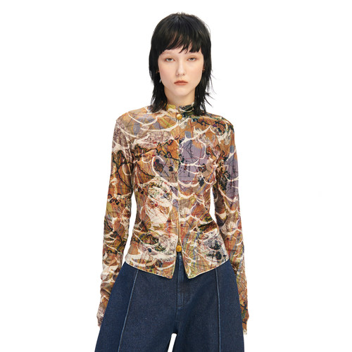 【deepmoss】秋季女装时尚休闲寻宝航海弹力丝绒拉链上衣打底衫