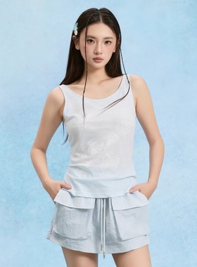 SOFITTE 25SS春夏新款 蓝色缎光感尼龙工装裙裤