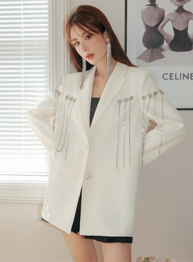 NOT FOR US 2RSS新款白色气质钻链金属链条挂饰设计西服西装木兰