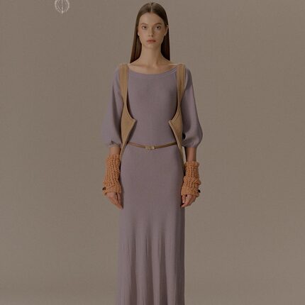 o cloche code_灯笼袖连衣长裙_90%美丽奴羊毛10%弹力纤维