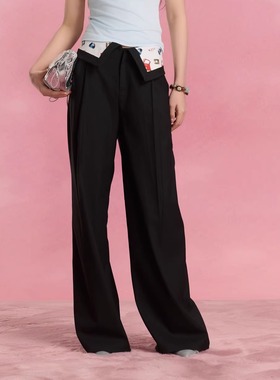 SOFITTE 25ss 黑色翻腰头趣味包包印花阔腿西裤