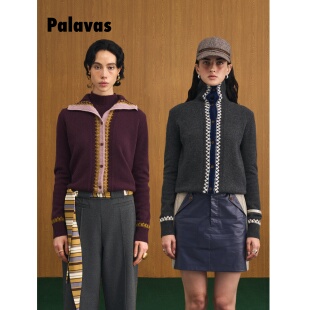 【新品】palavas杜乐丽织语针织上衣撞色边针织100&羊毛衣女原创
