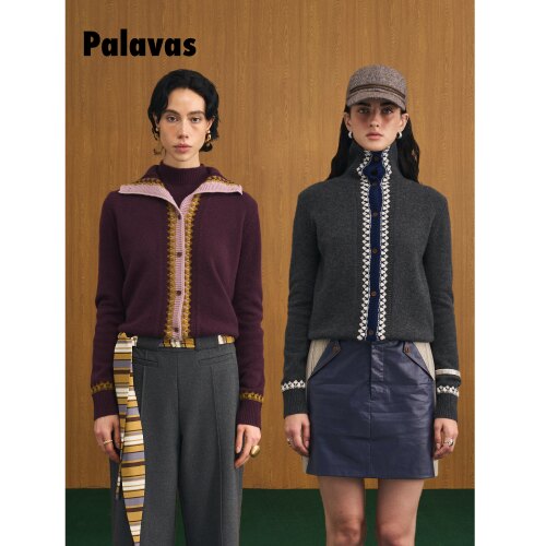 【新品】palavas杜乐丽织语针织上衣撞色边针织100&羊毛衣女原创