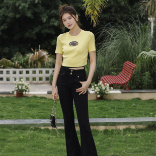 YES YESIR叶谦春夏丘比特爱神针织上衣衩马蹄牛仔裤 折裤