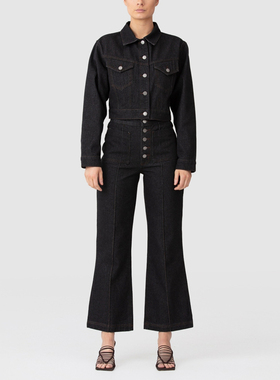 【折】C/meo 2R新款STORY女高腰纽扣喇叭阔腿九分牛仔裤