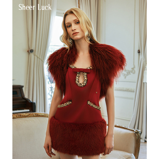 Sheer Luck Vela滩羊毛拼接獭兔毛两穿式皮草坎肩小外套