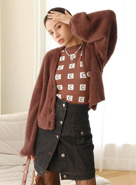 【折】C/MEO 2R秋冬新款 COMFORT V领灯笼袖短款毛衣开衫外套