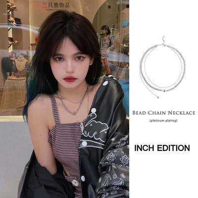 INCH EDITION 新款复古收藏家链条圆珠吊坠双层项链锁骨链木兰