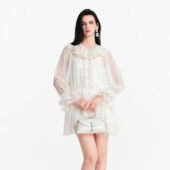 2026SS Diana Vevina 米色雪纺皱连衣裙