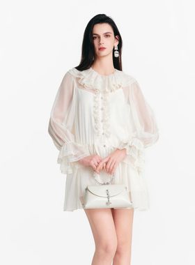 Diana Vevina 2026SS 米色雪纺皱连衣裙