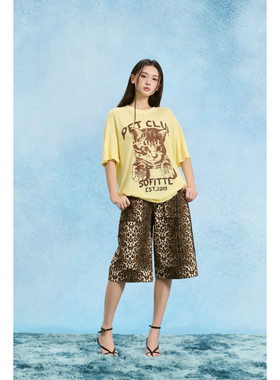 SOFITTE 25SS春夏新款 灰色手绘猫咪印花圆领T恤