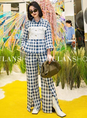 【清货折XSS】SJYP春夏新款时尚格子复古格子拼色上衣/膝盖裙女