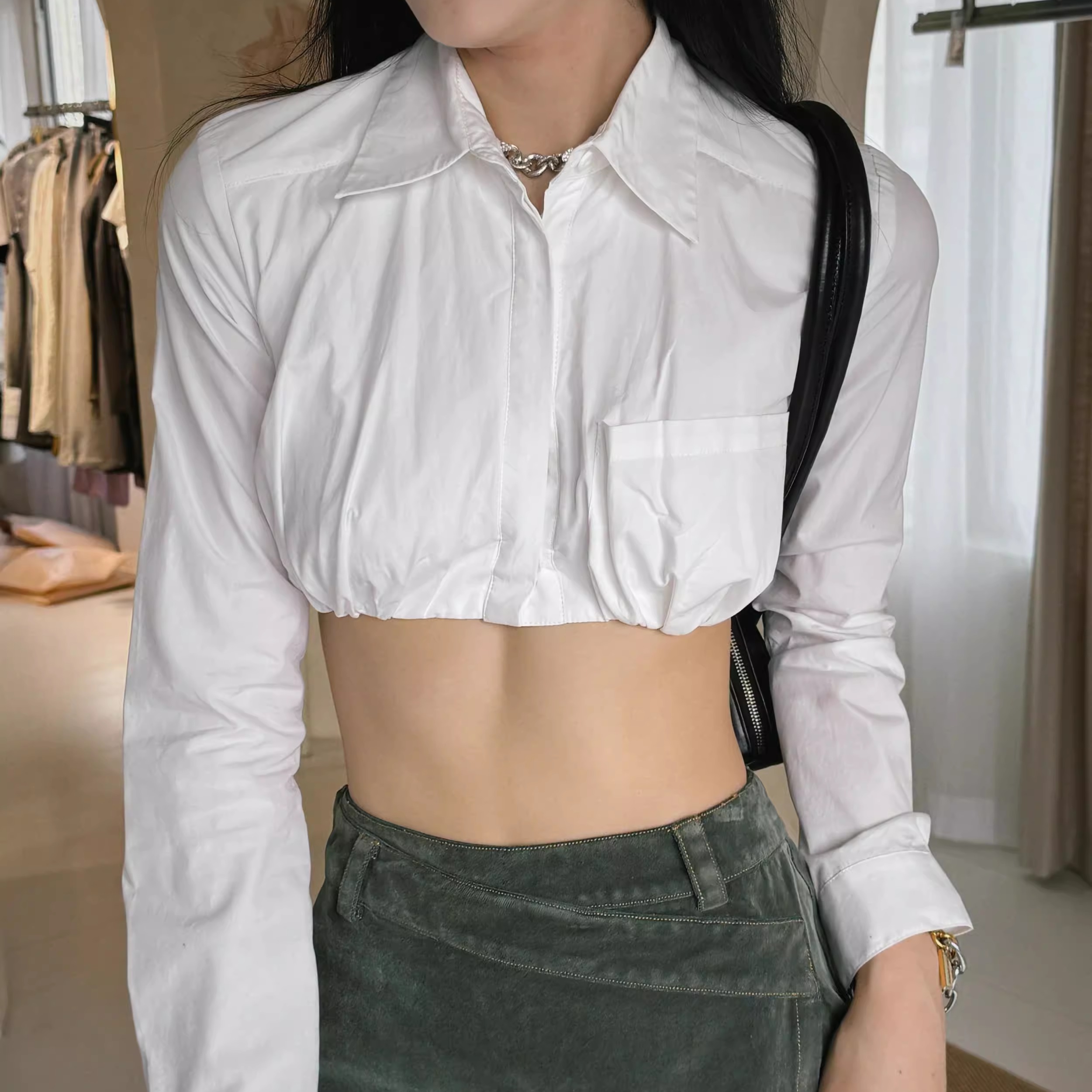 【5折清货】买手店Christopher Esber 走秀款短款长袖衬衫白色