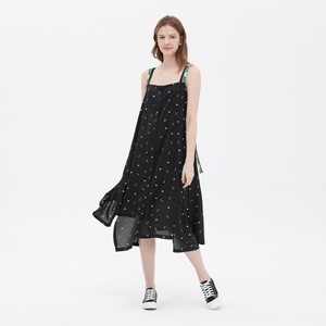 【国现S】SJYP潮牌吊带长背带荧光绿色logo印花宽松连衣裙女