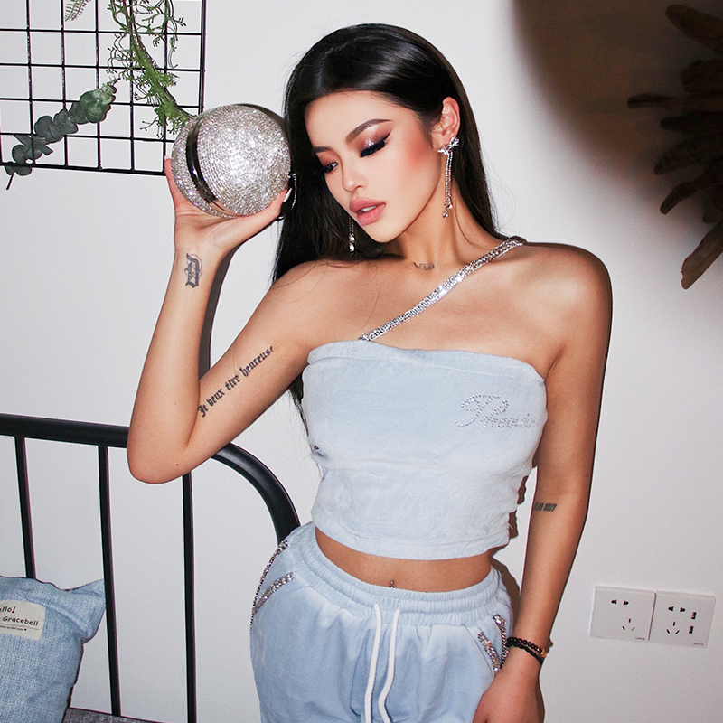 【折】The Oceane性感抹胸亮钻吊带背心单肩高腰修身运动长裤