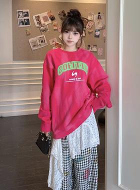 SOFITTE 官方旗舰店24秋季灰色水洗撞色拔浆印花圆领卫衣格纹休闲