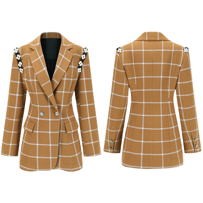 【折S】4MILE 2RSS春夏新珠花肩链棕色格纹珍珠收腰西装短裤