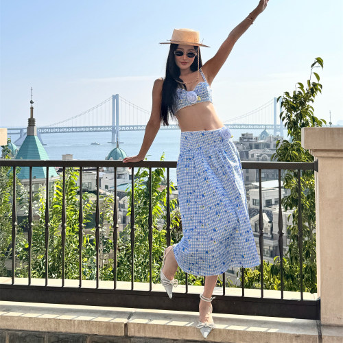 国现 For Love and Lemons24春夏新款甜美碎花胸衣吊带长款半身裙
