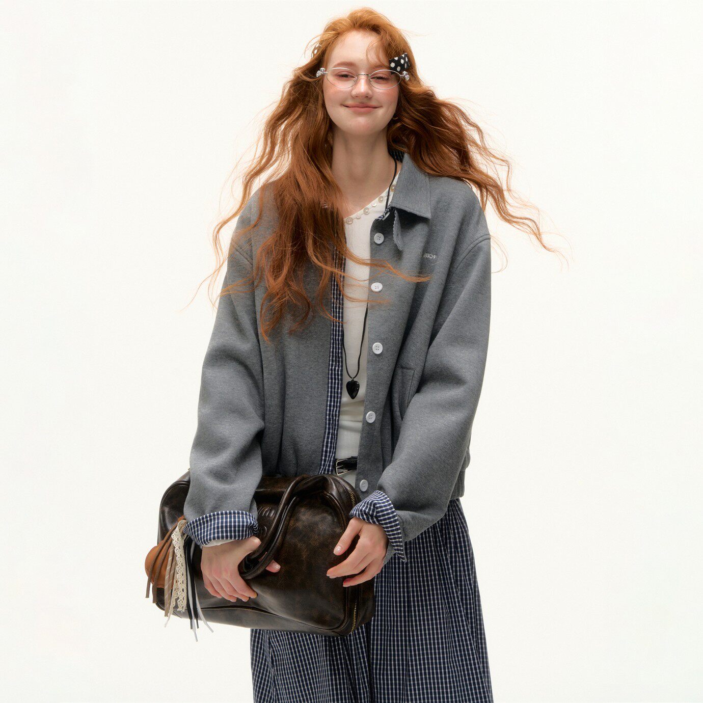 【折】AsGony 25AW新款 格纹拼接翻领刺绣夹克