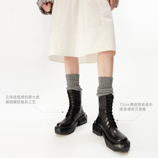 lost 折明星同款 echo真皮气眼厚底短靴马丁靴切尔西靴女