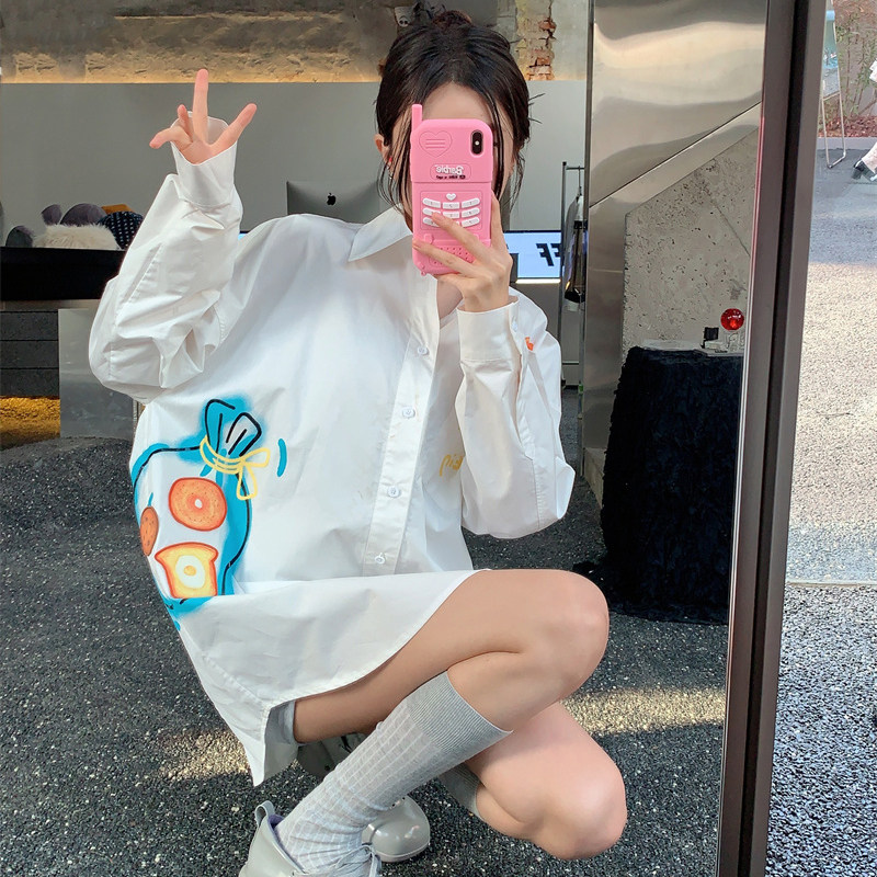 andrea martin23春夏新款   白色面包印花衬衫蓝色字母印花中裤