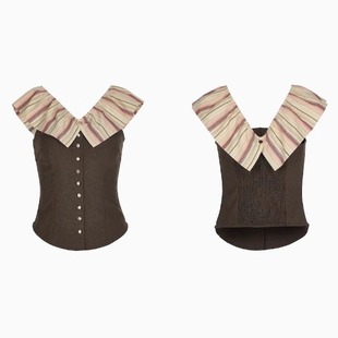 palavas欧阳娜娜同款奎尔宫舞曲上衣一字肩多穿条纹抹胸