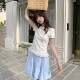 上衣半裙 中长裙纯色 WHY 正肩t恤立体蝴蝶结圆领短袖 折 FOR