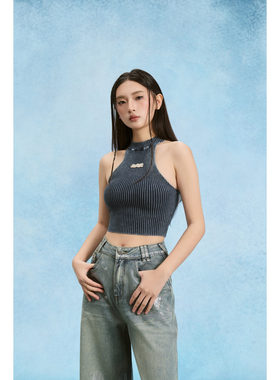 SOFITTE 25SS春夏新款 蓝色水洗做旧挂脖背心