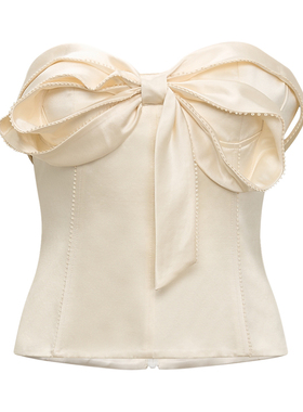 【折】LUMING ROOM 春夏新白色立体盘花蝴蝶结缎面抹胸木