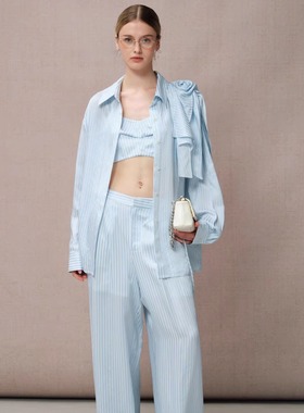 Diana Vevina 25SS早春新款 蓝色醋酸条纹衬衫条纹长裤