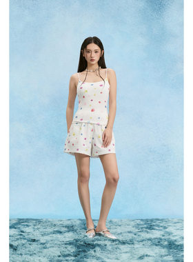 SOFITTE 25SS春夏新款 白色水果元素满印修身吊带短裤