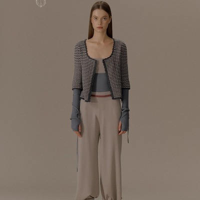 o cloche code_黑白织花开衫  抹胸连身长裤