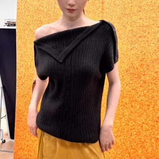 【新品】palavas乌檀之夜针织上衣斜肩型针织短袖毛衣羊毛女原创