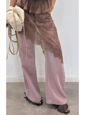 IF BY LAND 设计师品牌26ss 紫色不规则蕾丝围裹莱赛尔牛仔裤