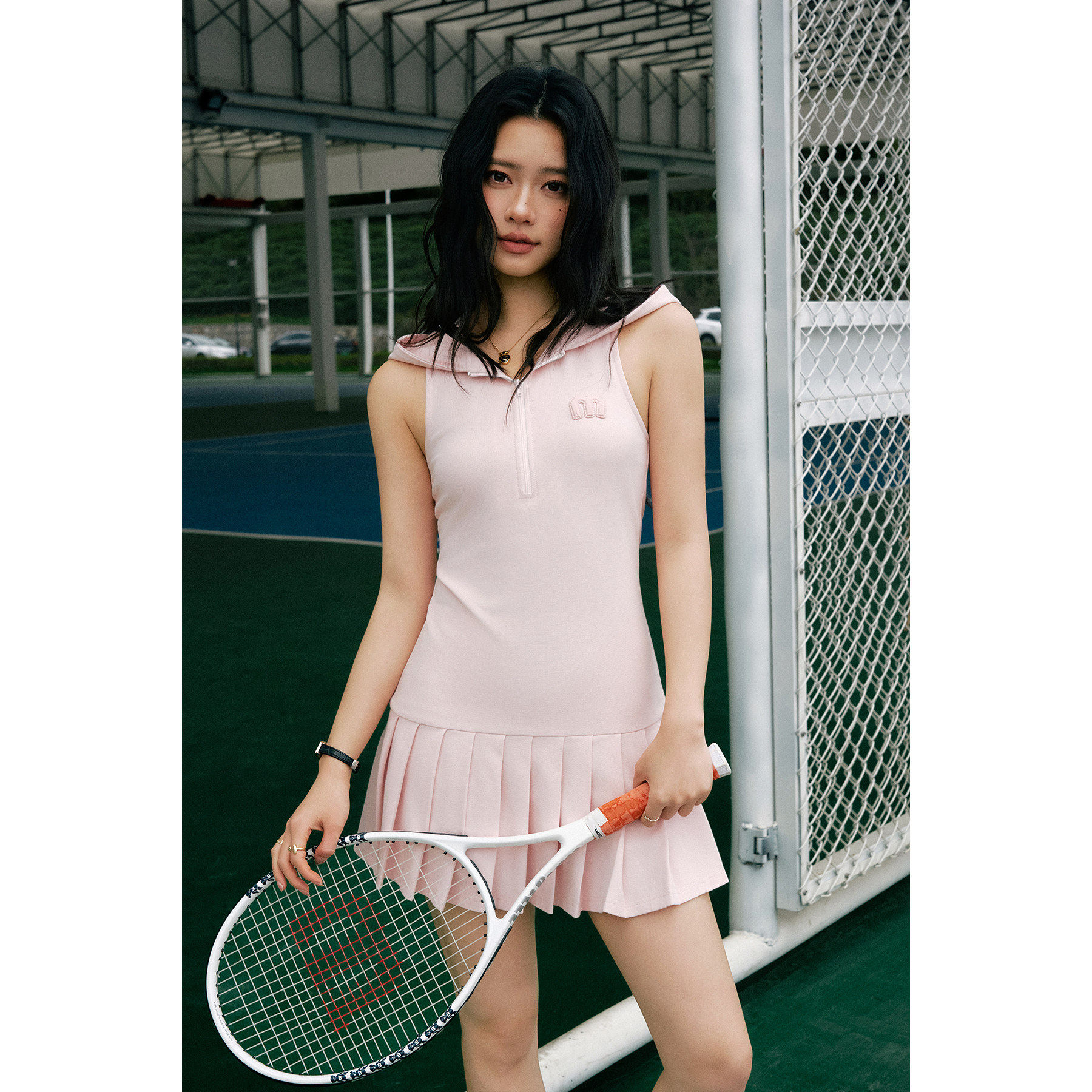 MOOD X MIURA  26SS   粉色连帽百褶网球裙 (含打底裤)