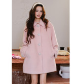 浅粉色翻领袖 Maison Wester25秋季 口钻扣毛呢大衣