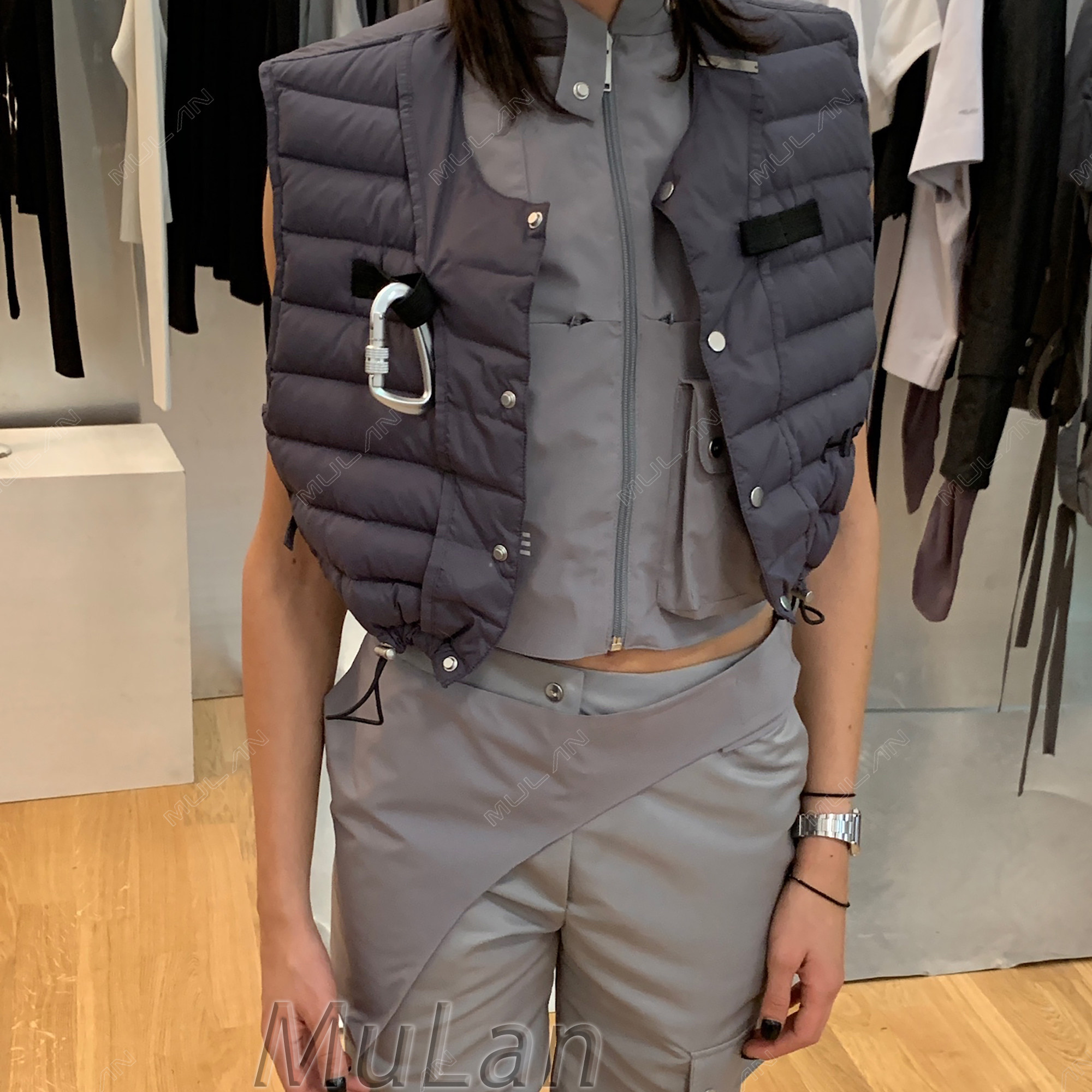 【国现】HELIOT EMIL 夏新款灰色鹅绒机能时尚羽绒背心男女同款