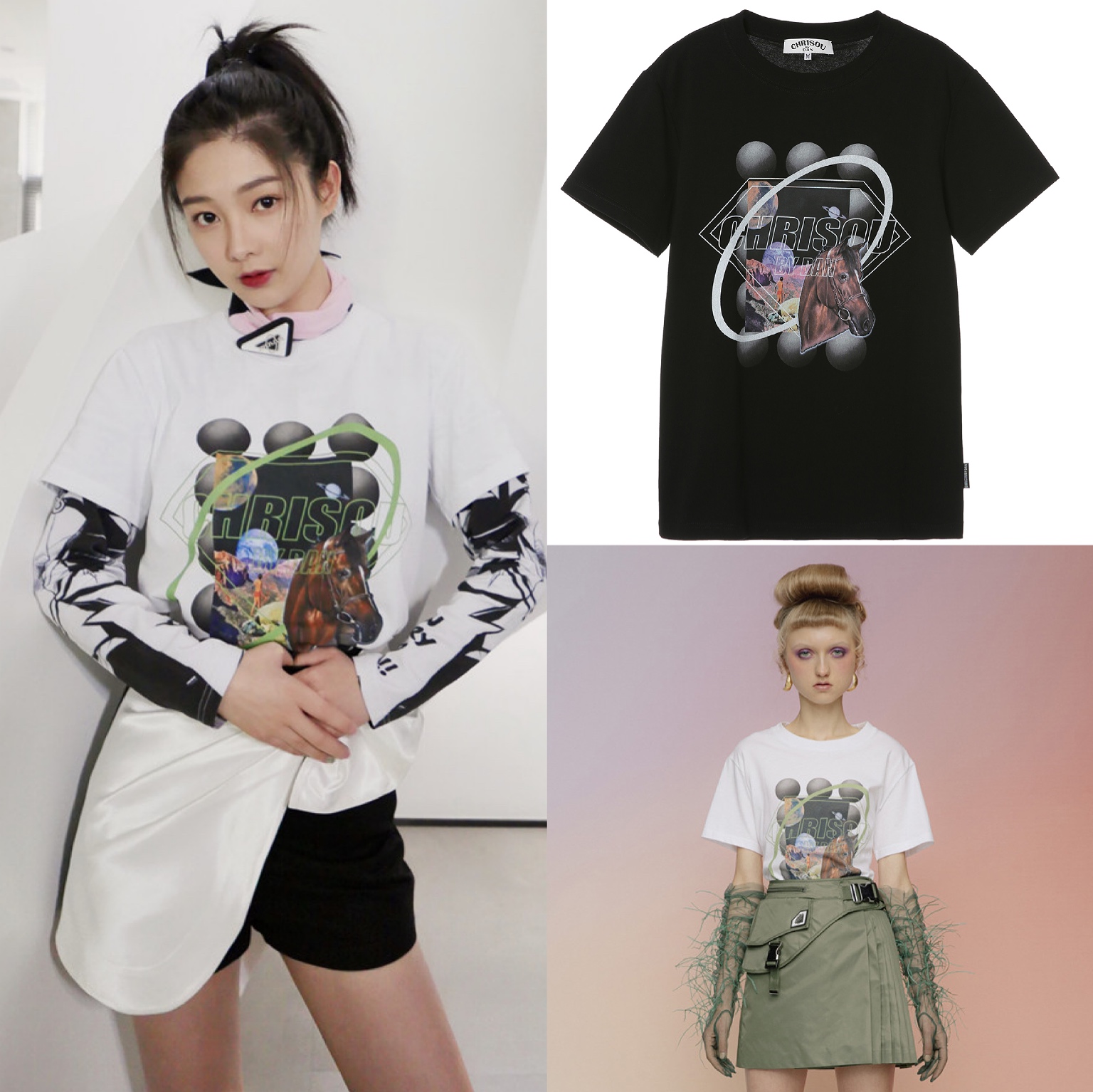 【白S】Chrisou by Dan欧阳丹春夏潮流图案印章黑白短袖