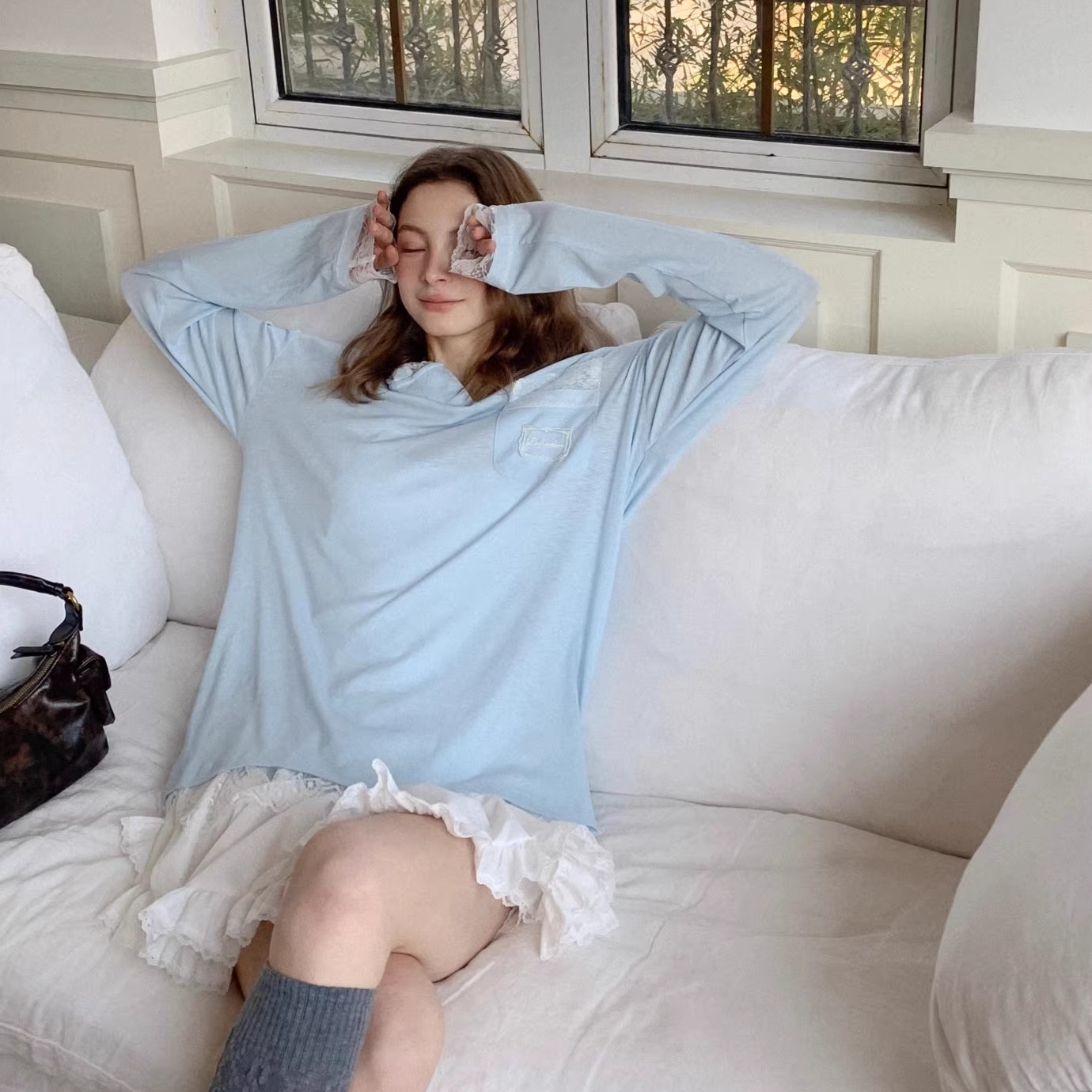 【折】La Freedom新款蕾丝休闲连帽微透罩衫芭蕾风蛋糕蕾丝半身裙