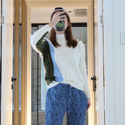 【国现】whole9yard 黑色蕾丝拼接不规则网纱长袖上衣 2J