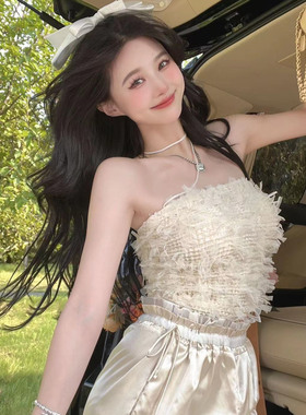 【折】Aimme sparrow 20新款蕾丝性感羽毛吊带背心