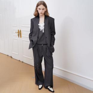 灰条纹棒球领口西装 24AW新款 4MILE 外套 折