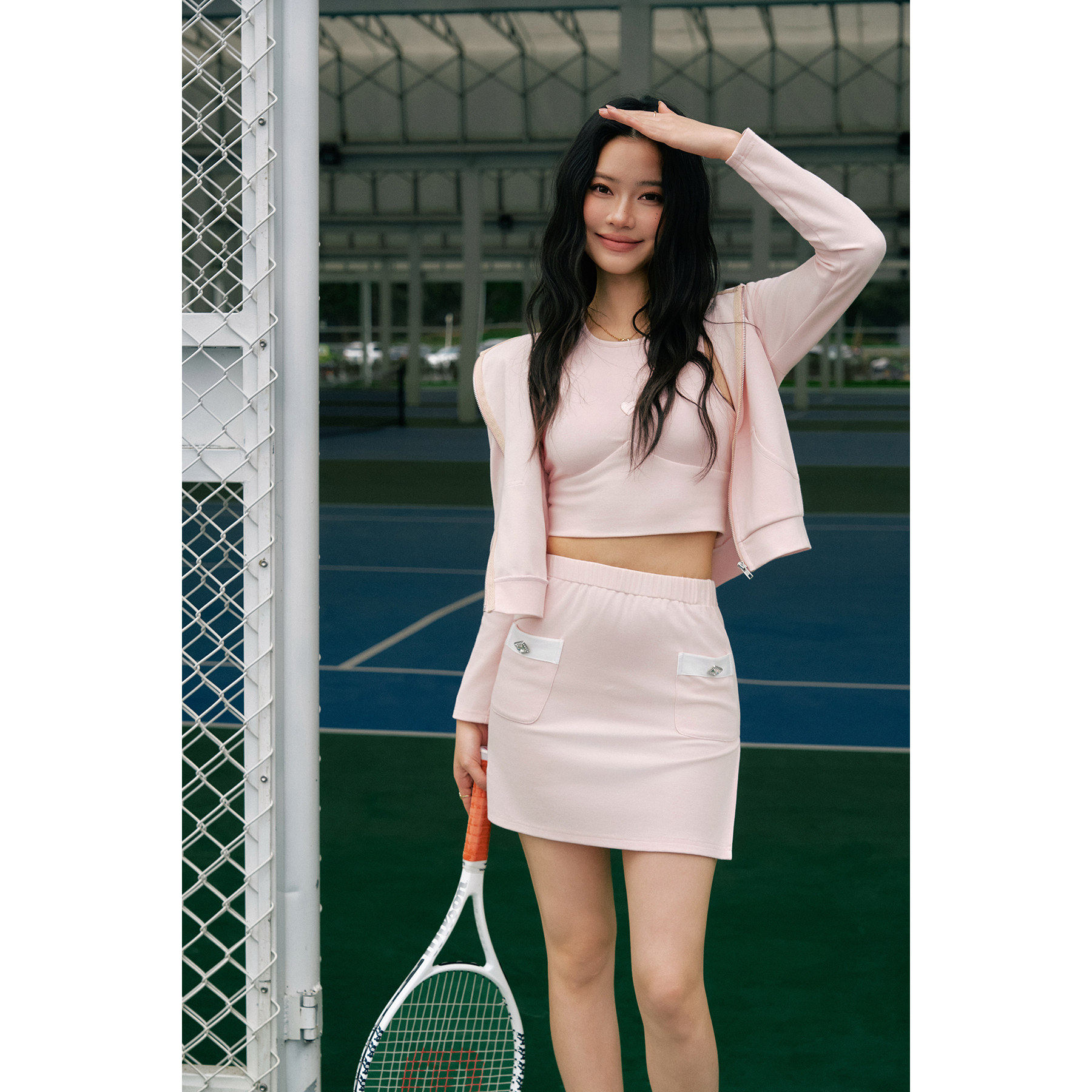 MOOD X MIURA  26SS 粉色拉链连帽卫衣背心（带胸垫）网球裤裙