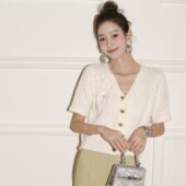 钻条绿色阔腿裤 MasionWester秋冬新款 折 小花珍珠毛毛开衫