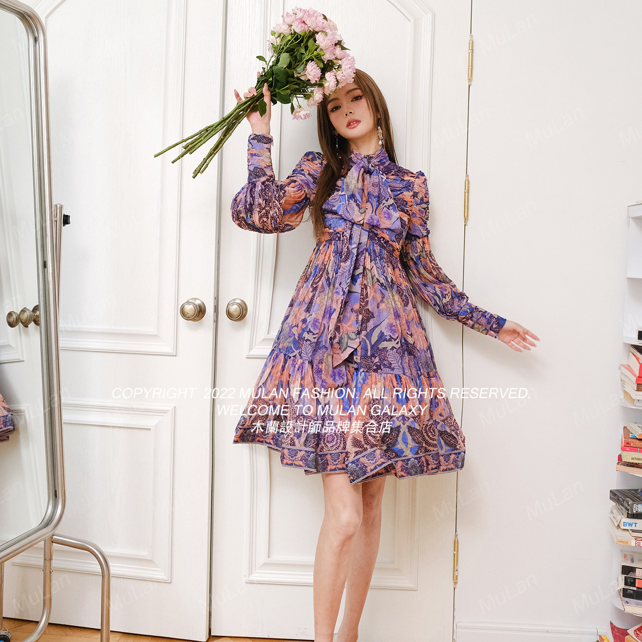 【国现】ZIMMERMANN2R早秋正品CELESTIAL紫色碎花褶皱短裙