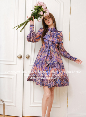 【国现】ZIMMERMANN2R早秋正品CELESTIAL紫色碎花褶皱短裙