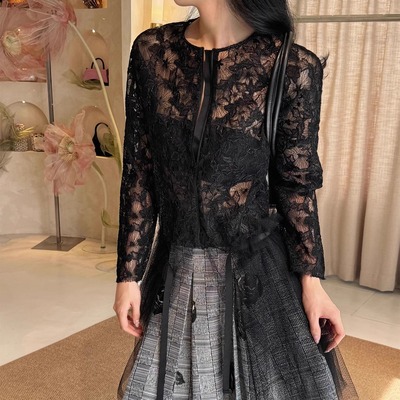 3折 秦岚同款 whole9yards新加坡设计师品牌 黑色网上打底开衫